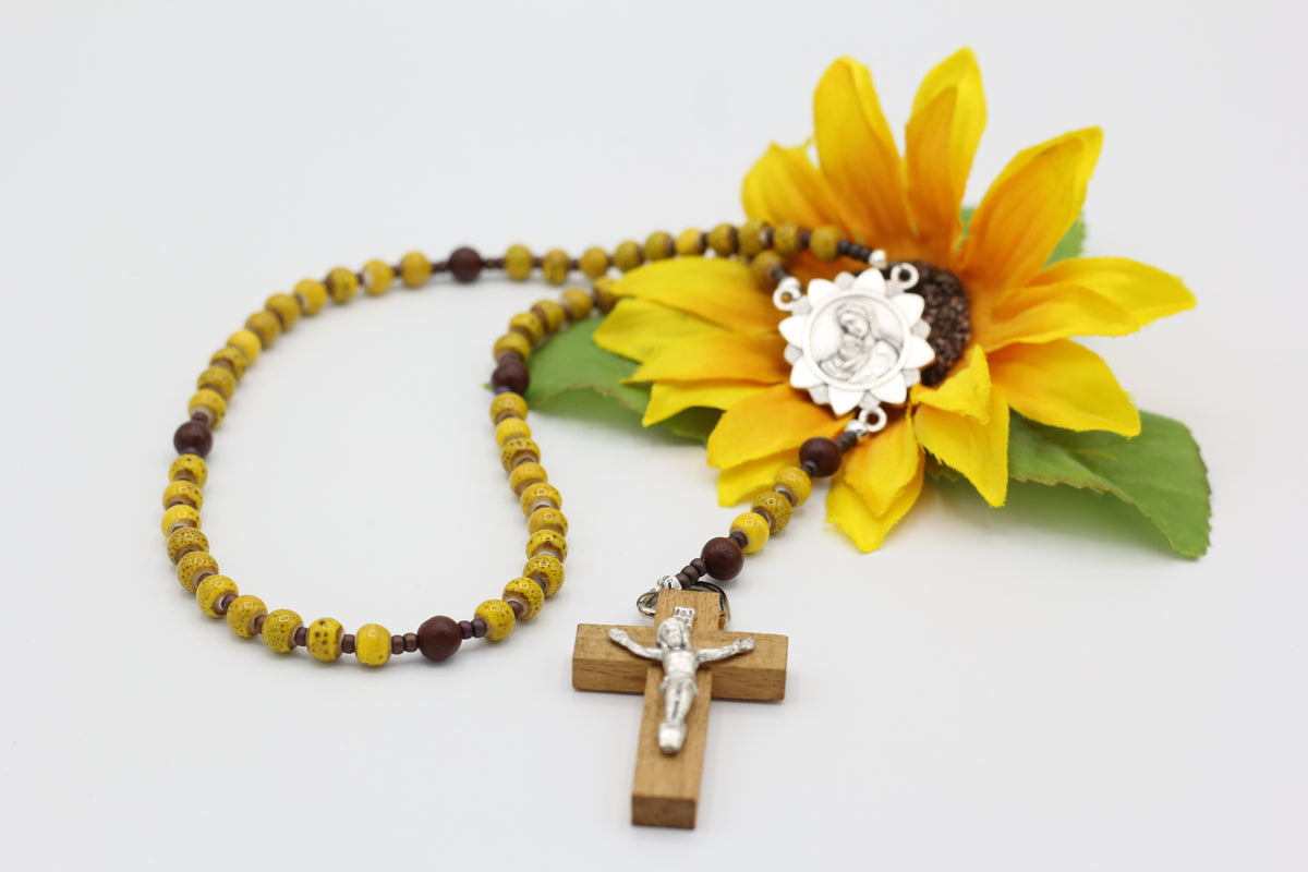 Handmade Rosary 10mm Sunflower offers Porcelain Beads