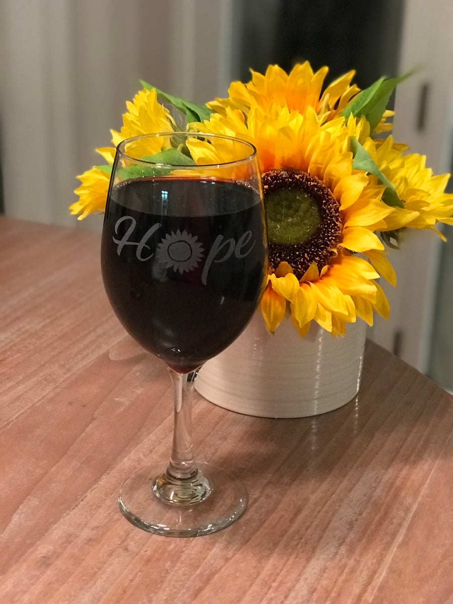 Glassware: Sunflower Hope Wine Glass – Prayers From Maria Foundation